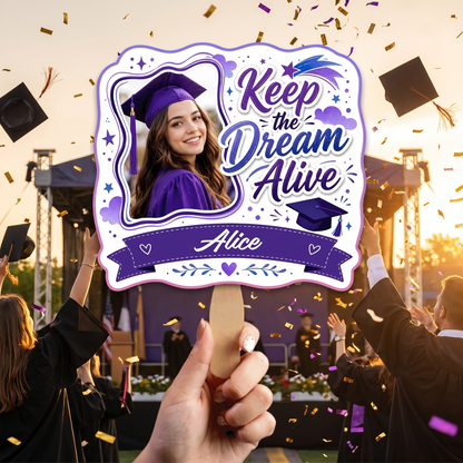 Personalized Keep the Dream Alive Custom Shape Photo Hand Fan, Graduation Fan with Photo & Name