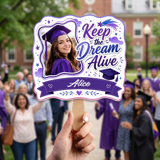 Personalized Keep the Dream Alive Custom Shape Photo Hand Fan, Graduation Fan with Photo & Name