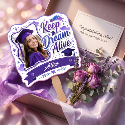 Personalized Keep the Dream Alive Custom Shape Photo Hand Fan, Graduation Fan with Photo & Name
