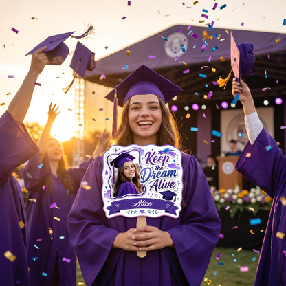 Personalized Keep the Dream Alive Custom Shape Photo Hand Fan, Graduation Fan with Photo & Name