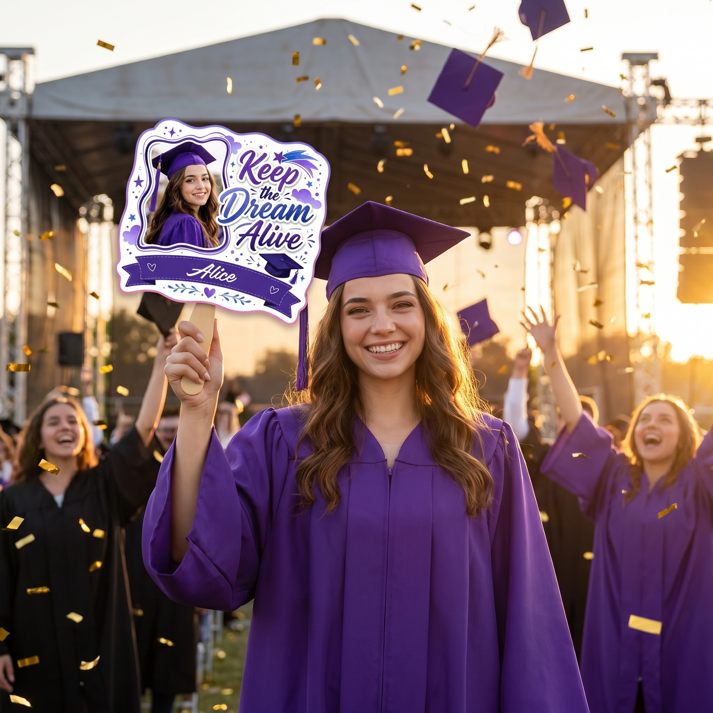 Personalized Keep the Dream Alive Custom Shape Photo Hand Fan, Graduation Fan with Photo & Name