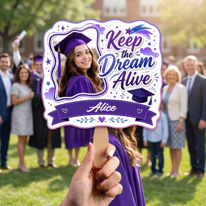 Personalized Keep the Dream Alive Custom Shape Photo Hand Fan, Graduation Fan with Photo & Name