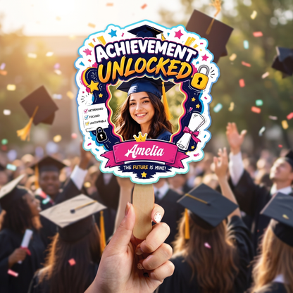Personalized Achievement Unlocked Custom Shape Photo Hand Fan, Graduation Fan with Photo & Name