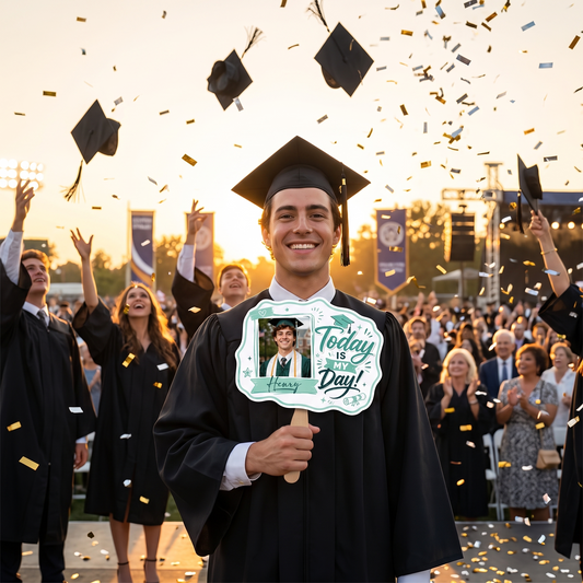 Personalized Today Is My Day Green Custom Shape Photo Hand Fan, Graduation Fan with Photo & Name