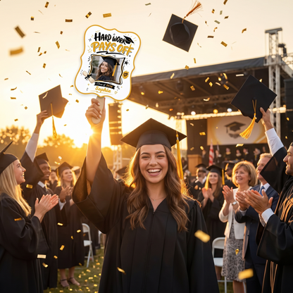 Personalized Hard Work Pays Off Custom Shape Photo Hand Fan, Graduation Fan with Photo & Name