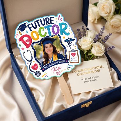 Personalized Future Doctor Custom Shape Photo Hand Fan, Graduation Fan with Photo & Name