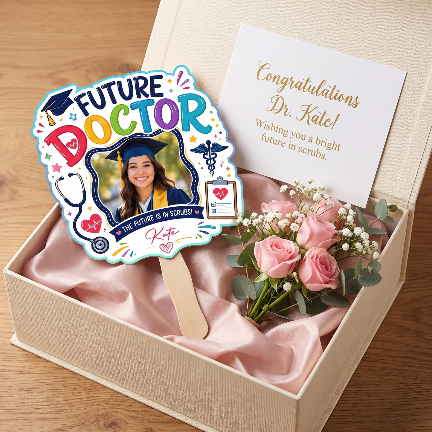Personalized Future Doctor Custom Shape Photo Hand Fan, Graduation Fan with Photo & Name