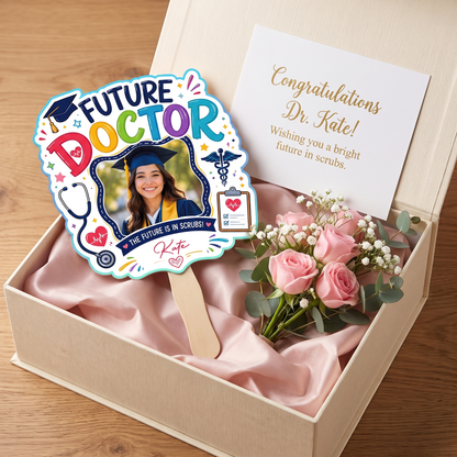 Personalized Future Doctor Custom Shape Photo Hand Fan, Graduation Fan with Photo & Name