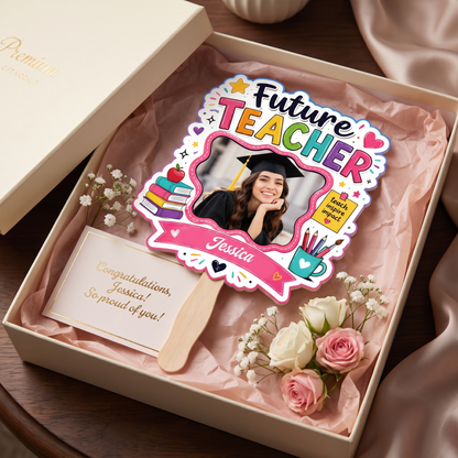 Personalized Future Teacher Custom Shape Photo Hand Fan, Graduation Fan with Photo & Name