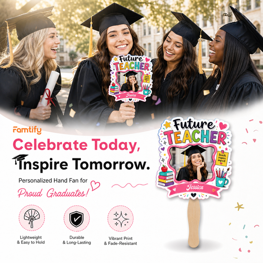 Personalized Future Teacher Custom Shape Photo Hand Fan, Graduation Fan with Photo & Name