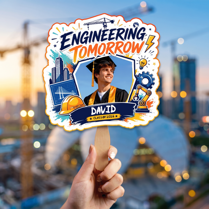Personalized Engineering Tomorrow Custom Shape Photo Hand Fan, Graduation Fan with Photo & Name