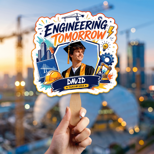 Personalized Engineering Tomorrow Custom Shape Photo Hand Fan, Graduation Fan with Photo & Name