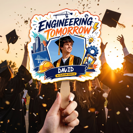 Personalized Engineering Tomorrow Custom Shape Photo Hand Fan, Graduation Fan with Photo & Name