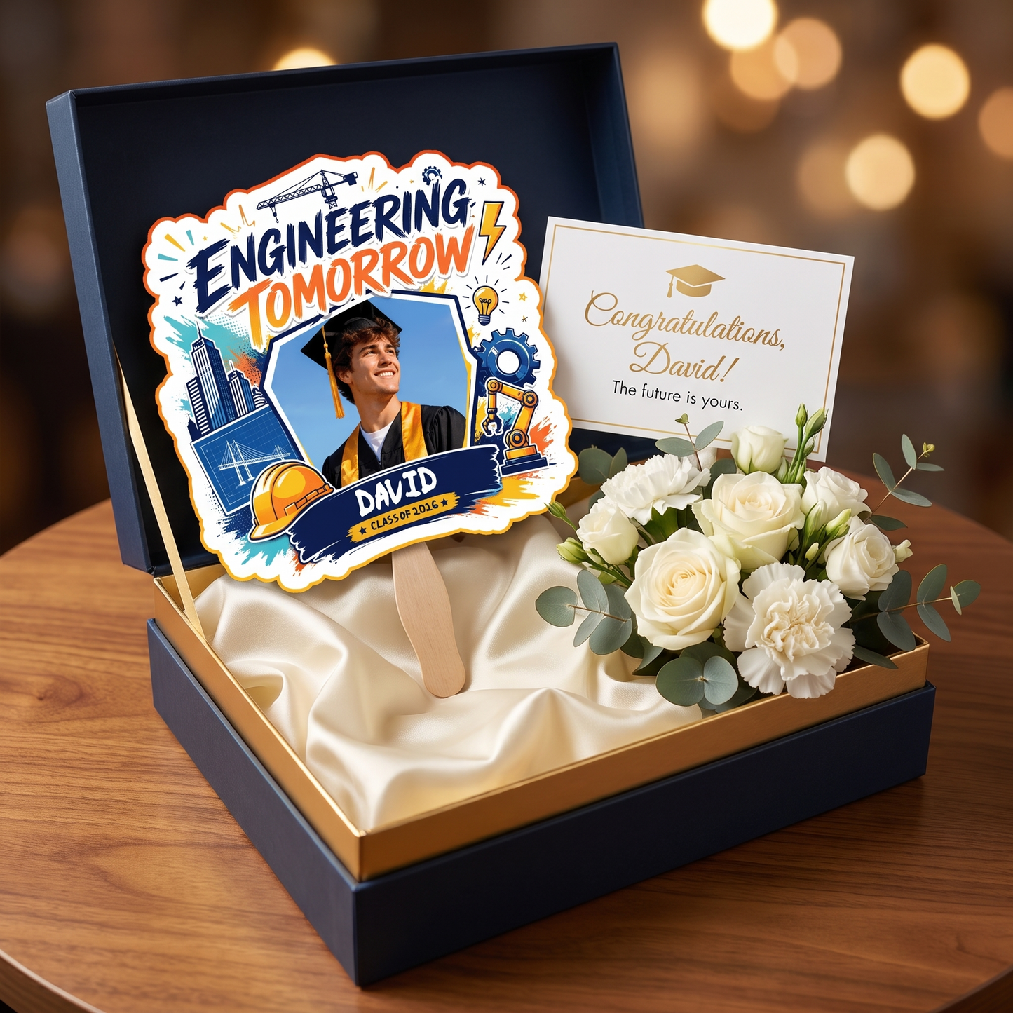 Personalized Engineering Tomorrow Custom Shape Photo Hand Fan, Graduation Fan with Photo & Name