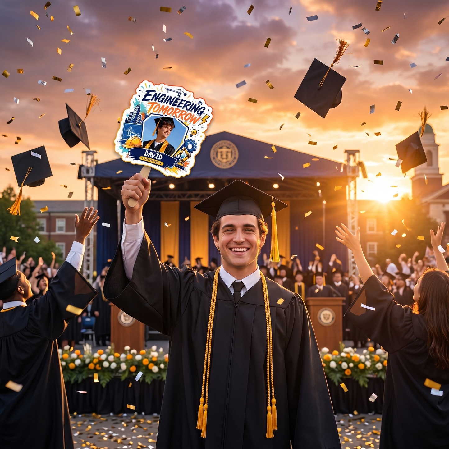 Personalized Engineering Tomorrow Custom Shape Photo Hand Fan, Graduation Fan with Photo & Name