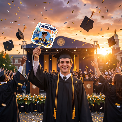 Personalized Engineering Tomorrow Custom Shape Photo Hand Fan, Graduation Fan with Photo & Name