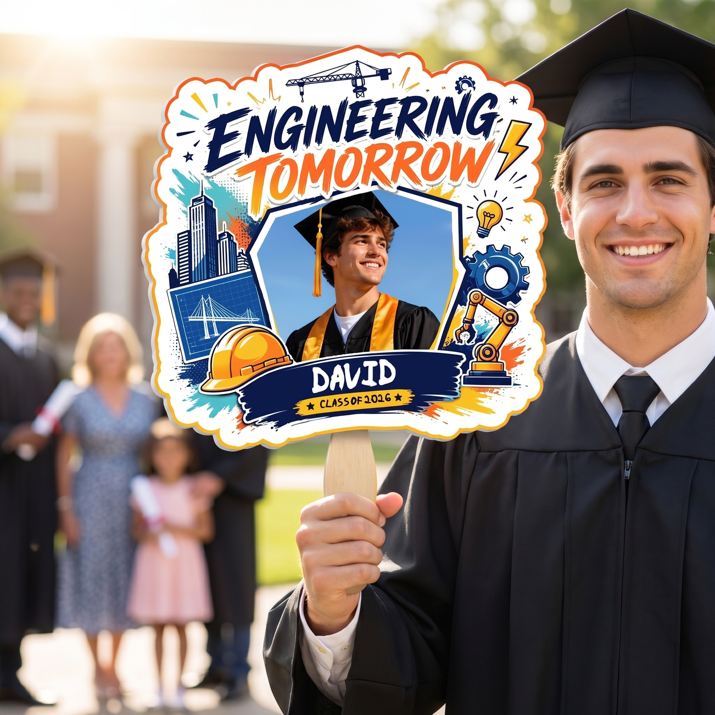 Personalized Engineering Tomorrow Custom Shape Photo Hand Fan, Graduation Fan with Photo & Name
