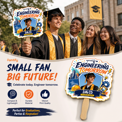Personalized Engineering Tomorrow Custom Shape Photo Hand Fan, Graduation Fan with Photo & Name