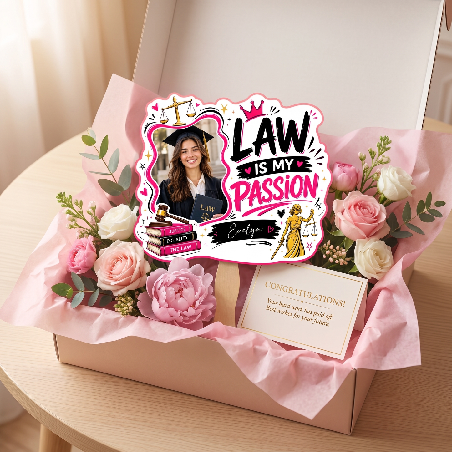 Personalized Law Is My Passion Custom Shape Photo Hand Fan, Graduation Fan with Photo & Name