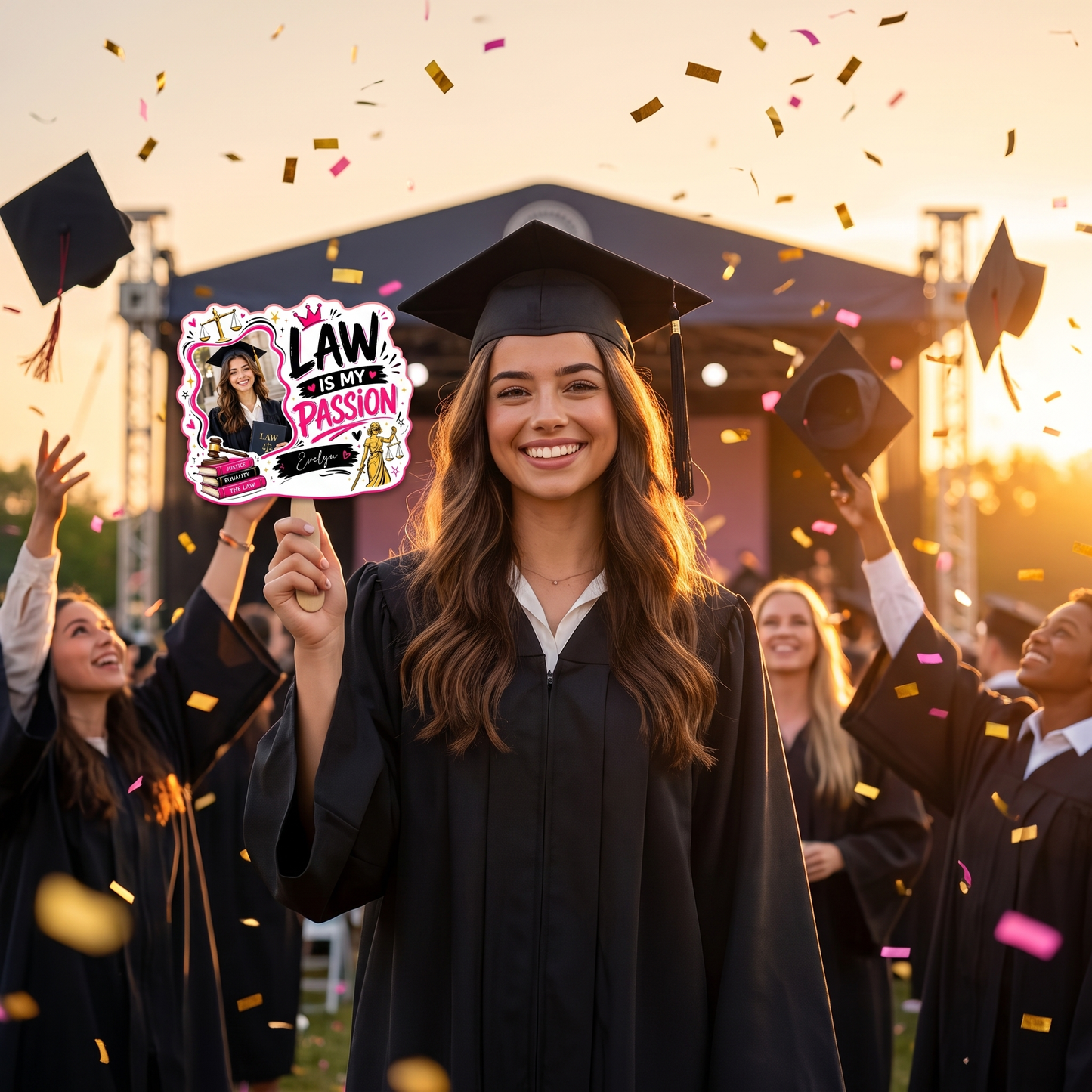 Personalized Law Is My Passion Custom Shape Photo Hand Fan, Graduation Fan with Photo & Name