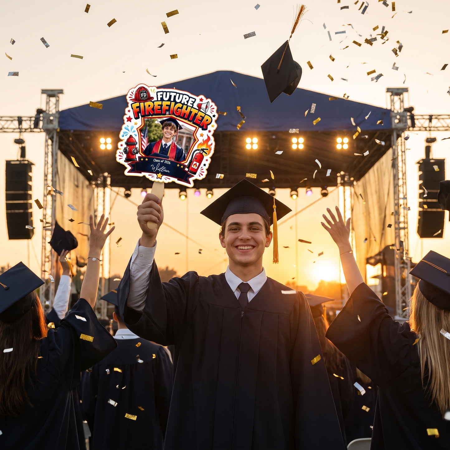 Personalized Future Firefighter Custom Shape Photo Hand Fan, Graduation Fan with Photo & Name