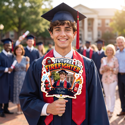 Personalized Future Firefighter Custom Shape Photo Hand Fan, Graduation Fan with Photo & Name