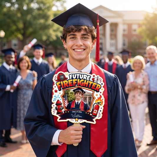 Personalized Future Firefighter Custom Shape Photo Hand Fan, Graduation Fan with Photo & Name