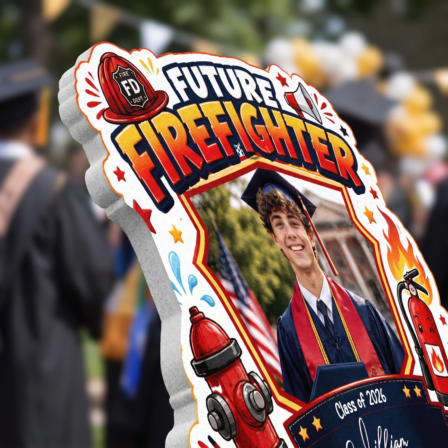 Personalized Future Firefighter Custom Shape Photo Hand Fan, Graduation Fan with Photo & Name
