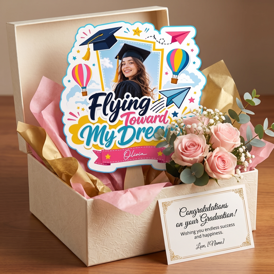 Personalized Flying Toward My Dreams Custom Shape Photo Hand Fan, Graduation Fan with Photo & Name