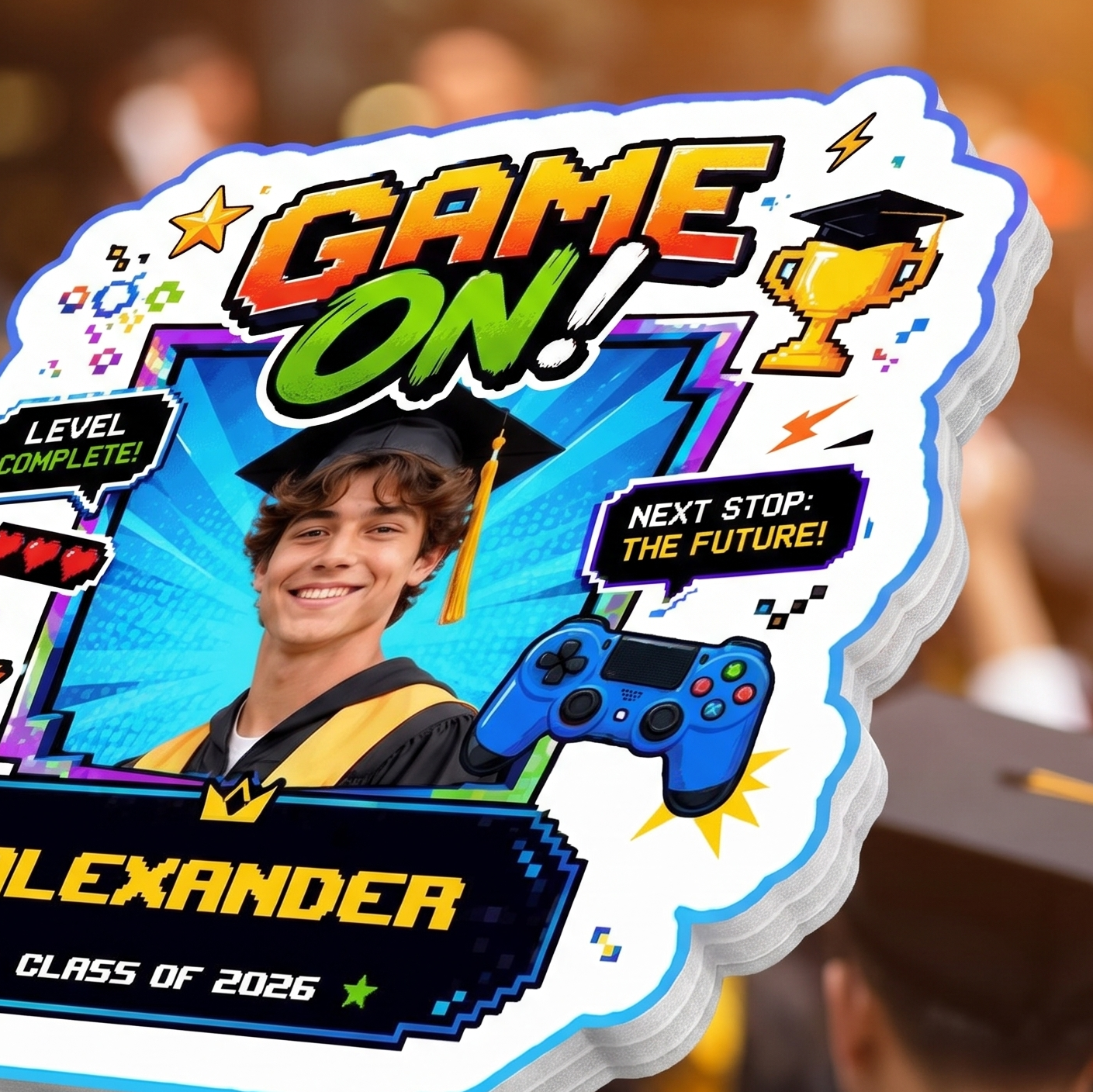 Personalized Game On Custom Shape Photo Hand Fan, Graduation Fan with Photo & Name