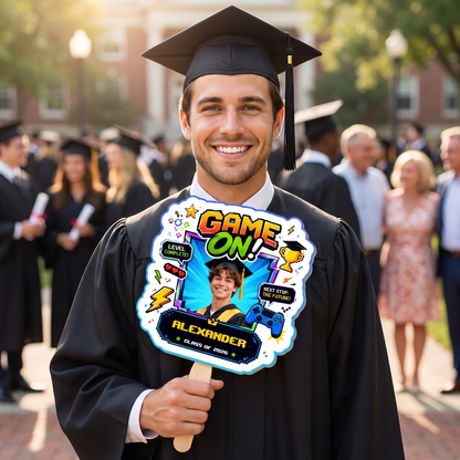 Personalized Game On Custom Shape Photo Hand Fan, Graduation Fan with Photo & Name