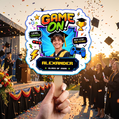 Personalized Game On Custom Shape Photo Hand Fan, Graduation Fan with Photo & Name