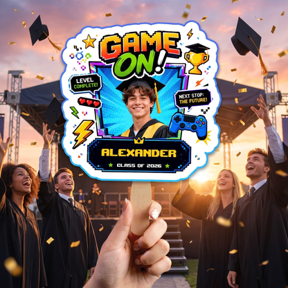Personalized Game On Custom Shape Photo Hand Fan, Graduation Fan with Photo & Name
