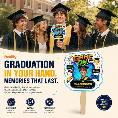 Personalized Game On Custom Shape Photo Hand Fan, Graduation Fan with Photo & Name