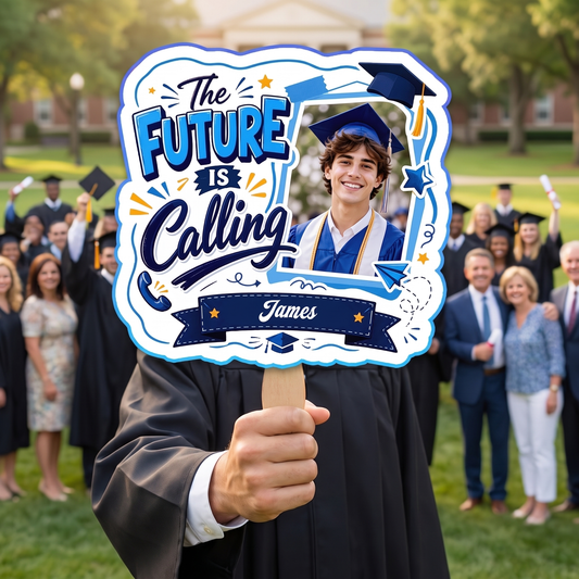 Personalized The Future Is Calling Custom Shape Photo Hand Fan, Graduation Fan with Photo & Name
