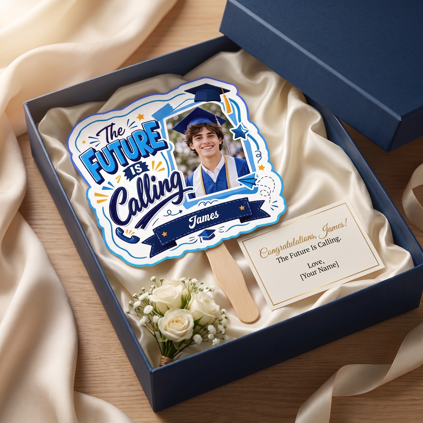 Personalized The Future Is Calling Custom Shape Photo Hand Fan, Graduation Fan with Photo & Name