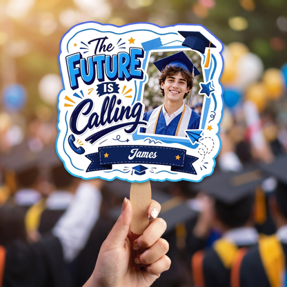 Personalized The Future Is Calling Custom Shape Photo Hand Fan, Graduation Fan with Photo & Name