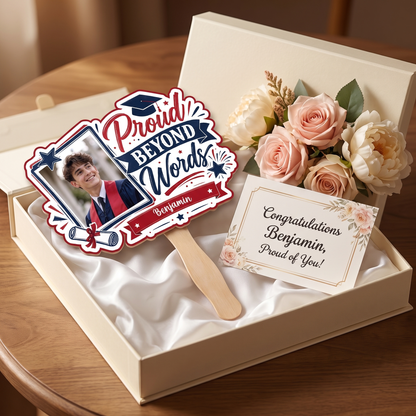Personalized Proud Beyond Words Custom Shape Photo Hand Fan, Graduation Fan with Photo & Name