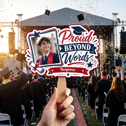 Personalized Proud Beyond Words Custom Shape Photo Hand Fan, Graduation Fan with Photo & Name