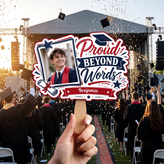 Personalized Proud Beyond Words Custom Shape Photo Hand Fan, Graduation Fan with Photo & Name