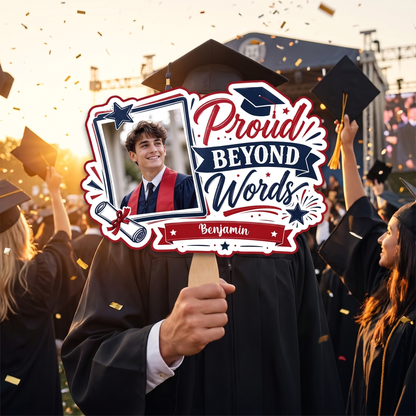 Personalized Proud Beyond Words Custom Shape Photo Hand Fan, Graduation Fan with Photo & Name