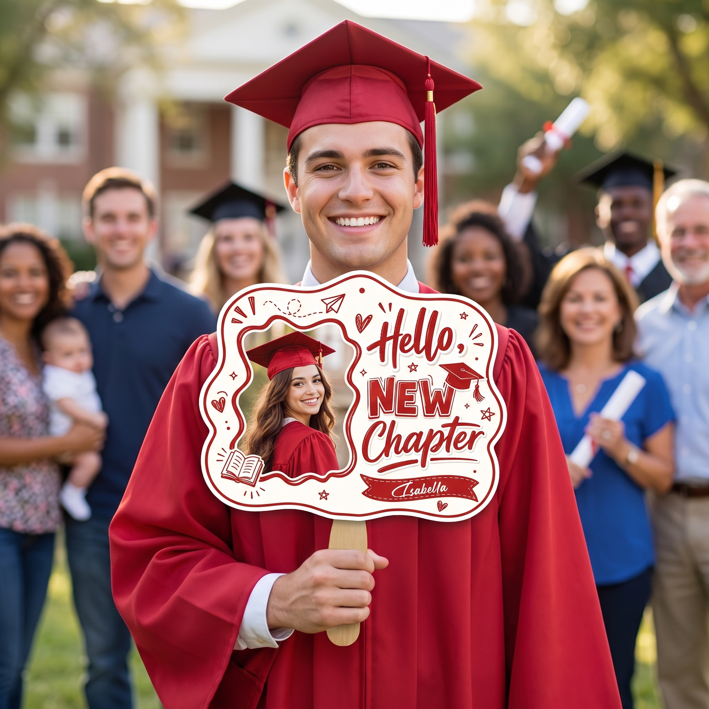 Personalized Hello New Chapter Custom Shape Photo Hand Fan, Graduation Fan with Photo & Name