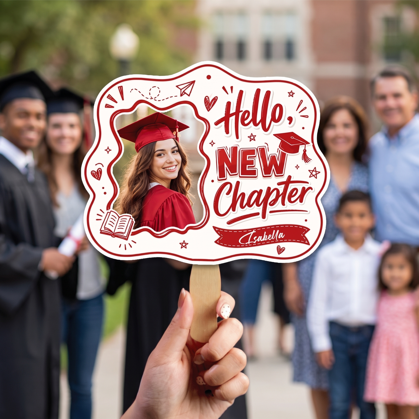 Personalized Hello New Chapter Custom Shape Photo Hand Fan, Graduation Fan with Photo & Name