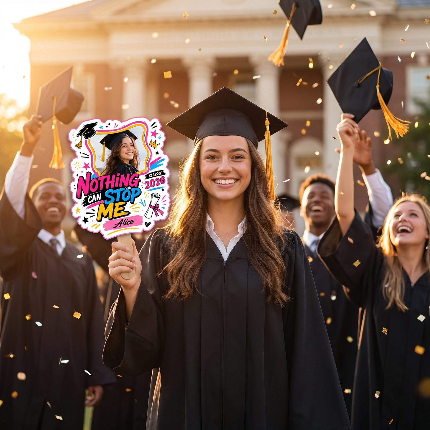 Personalized Nothing Can Stop Me Custom Shape Photo Hand Fan, Graduation Fan with Photo & Name