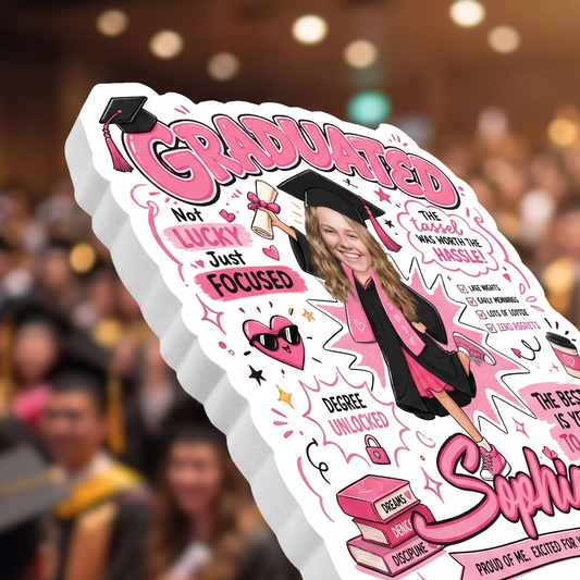 Personalized Graduated Not Lucky Just Focused Custom Shape Photo Hand Fan, Graduation Fan with Photo & Name
