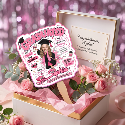 Personalized Graduated Not Lucky Just Focused Custom Shape Photo Hand Fan, Graduation Fan with Photo & Name