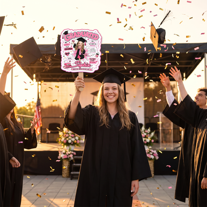 Personalized Graduated Not Lucky Just Focused Custom Shape Photo Hand Fan, Graduation Fan with Photo & Name