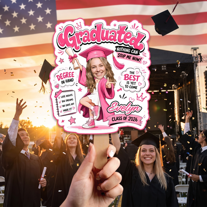 Personalized Nothing Can Stop Me Now Custom Shape Photo Hand Fan, Graduation Fan with Photo & Name