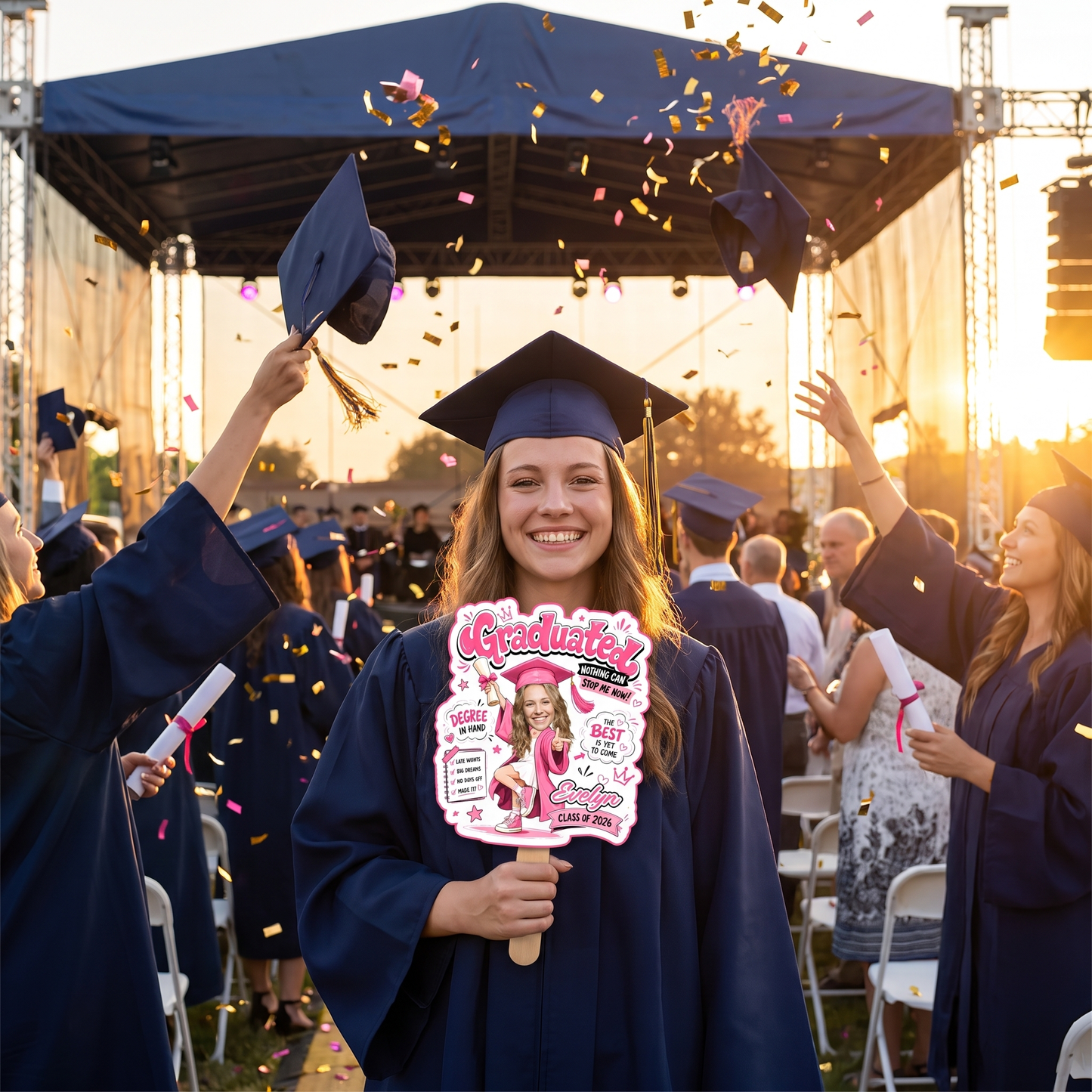 Personalized Nothing Can Stop Me Now Custom Shape Photo Hand Fan, Graduation Fan with Photo & Name