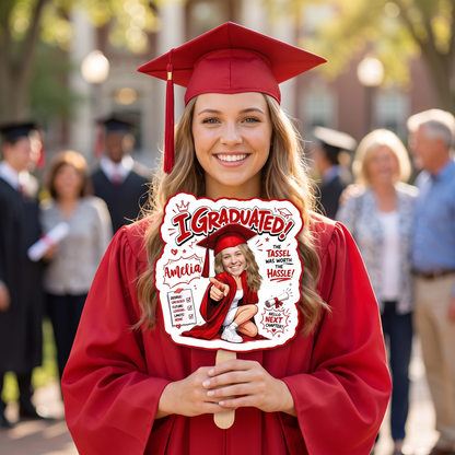 Personalized I Graduated Custom Shape Photo Hand Fan, Graduation Fan with Photo & Name